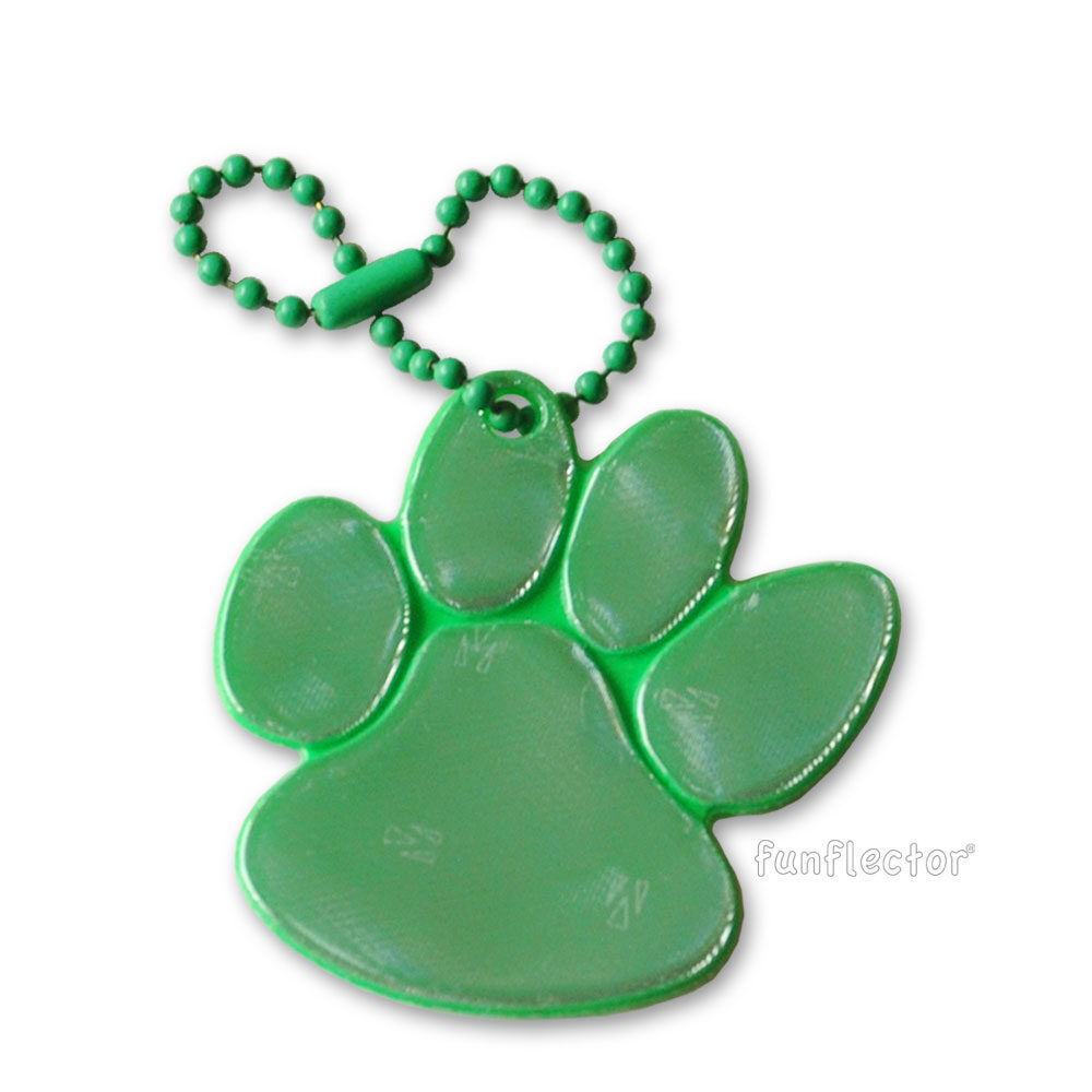 Green paw print safety reflector by funflector