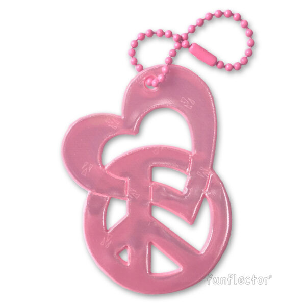 Love & Peace - Pink peace sign and heart safety reflector