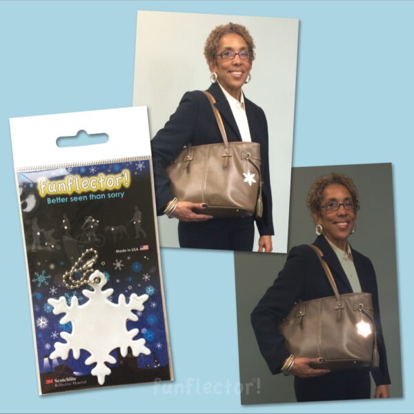 Stylish snowflake safety reflector for bags and purses by funflector