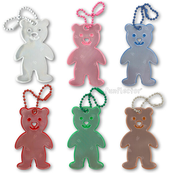 Mixed color teddy bear safety reflector by funflector - 6-pack