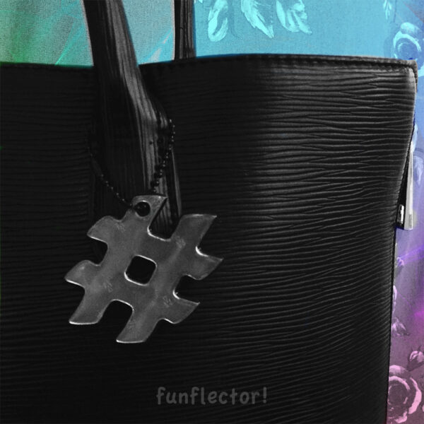 Black hashtag safety reflector for walking at night by funflector