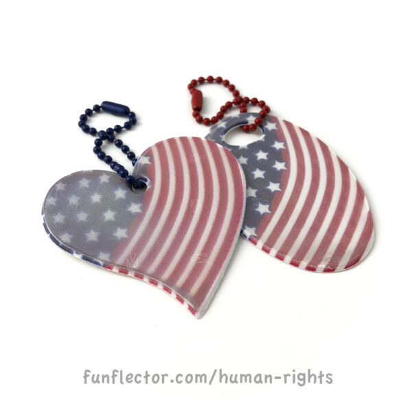 US flag safety reflectors , oval and heart, by funflector