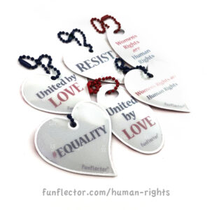 Human Rights collection safety reflectors - US flag on front, human rights messages on back