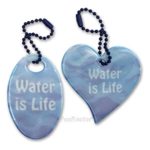 Heart and oval "Water is Life" safety reflector by funflector