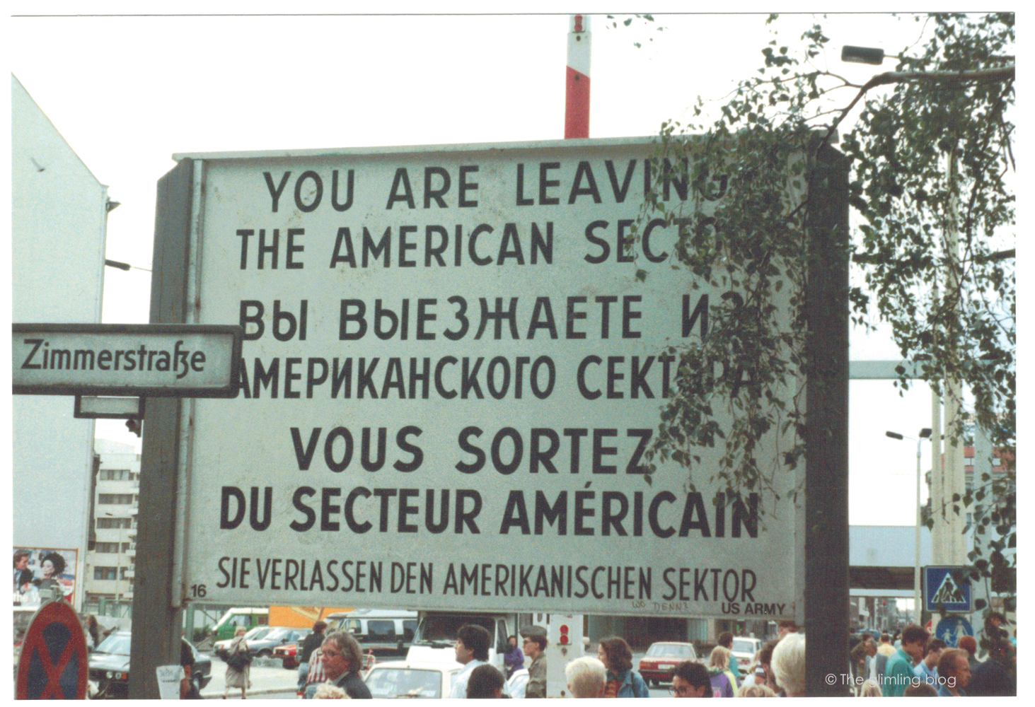 Border sign near Checkpoint Charlie in Berlin 1990