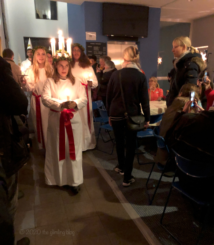 Lucia procession at the Swedish Victoria Church Christmas market in Berlin, November 2019.