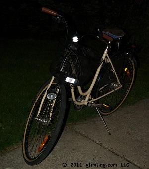 Bicycle with lights and shamrock safety reflector