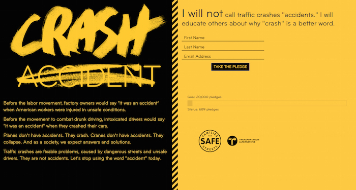 Take the "crash not accident" pledge at crashnotaccident.com