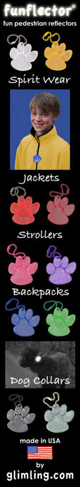 Colorful paw print safety reflectors for jackets, backpacks and more