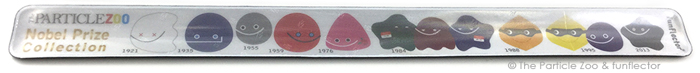 Reflective slap bracelet with the Particle Zoo Nobel Prize collection of elementary particles.