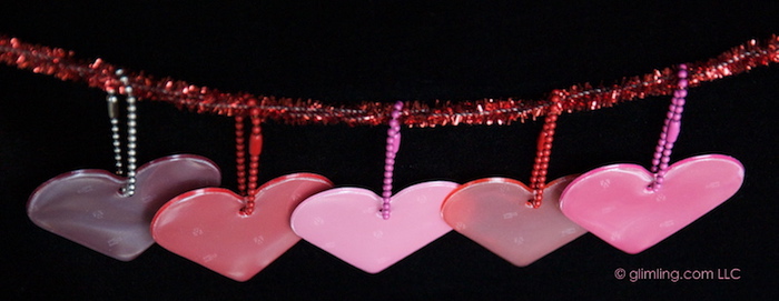 Heart safety reflectors in reds and pinks for valentine