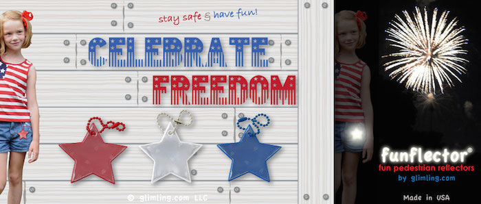 Red, white and blue star safety reflectors for 4th of July