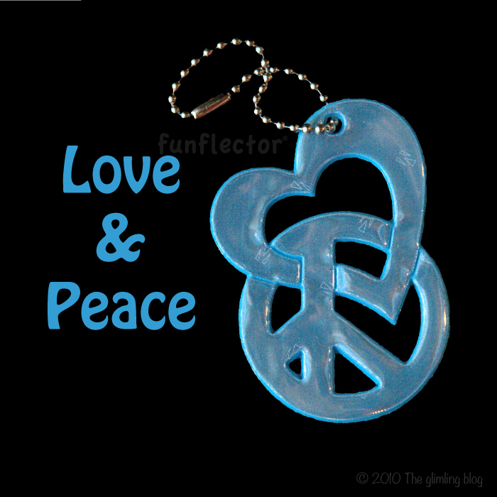 Love & Peace - heart and peace sign safety reflector, turquoise