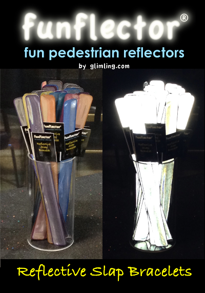 Reflective slap bracelets photographed with and without flash