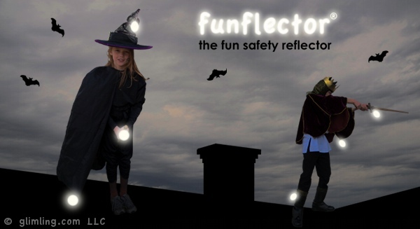 ultra bright funflector safety reflectors to hang on costumes for a safe halloween