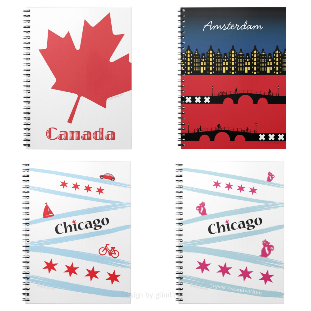 Spiral notebooks - Canada. Amsterdam and Chicago.