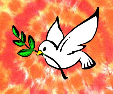White peace dove on a tie dye background, both from wikimedia.org