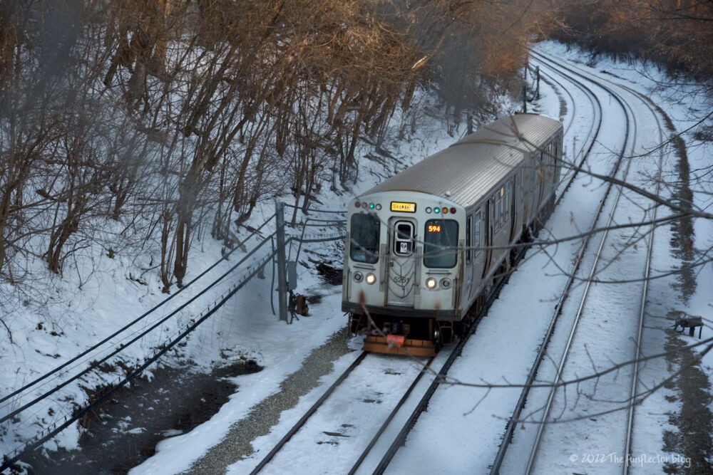 Yellow line CTA train in Evanston